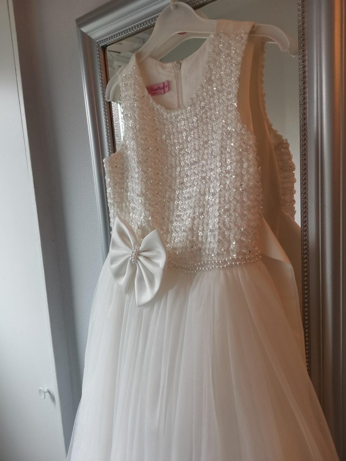 Witte galajurk met pailletten en bolero - Maat 10A, Ophalen, Galajurk, Wit, Onbekend