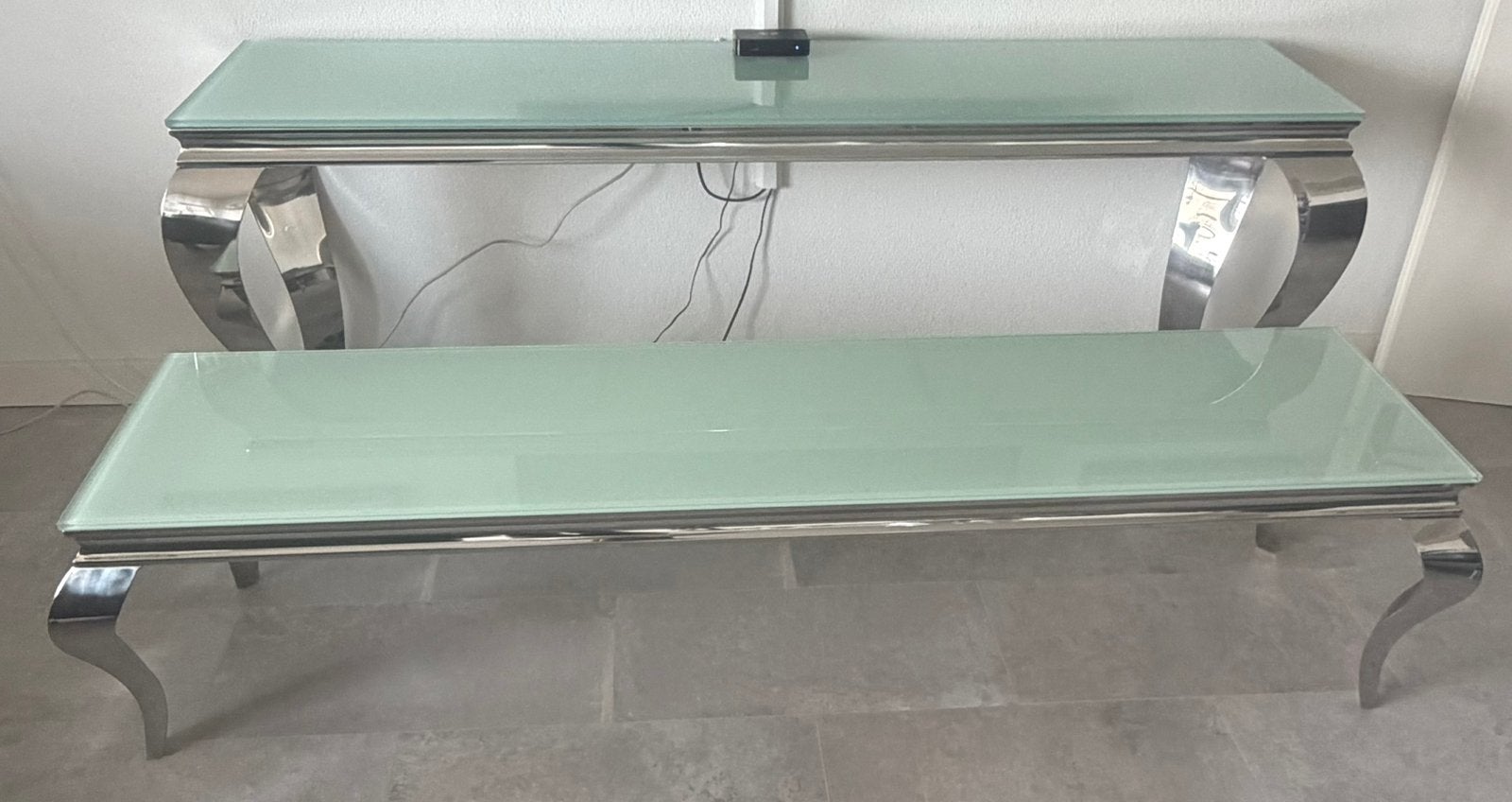 Luxe glazen Side Tables – groot & klein – chroom, Ophalen of Verzenden, Glas, Zo goed als nieuw, 25 tot 50 cm