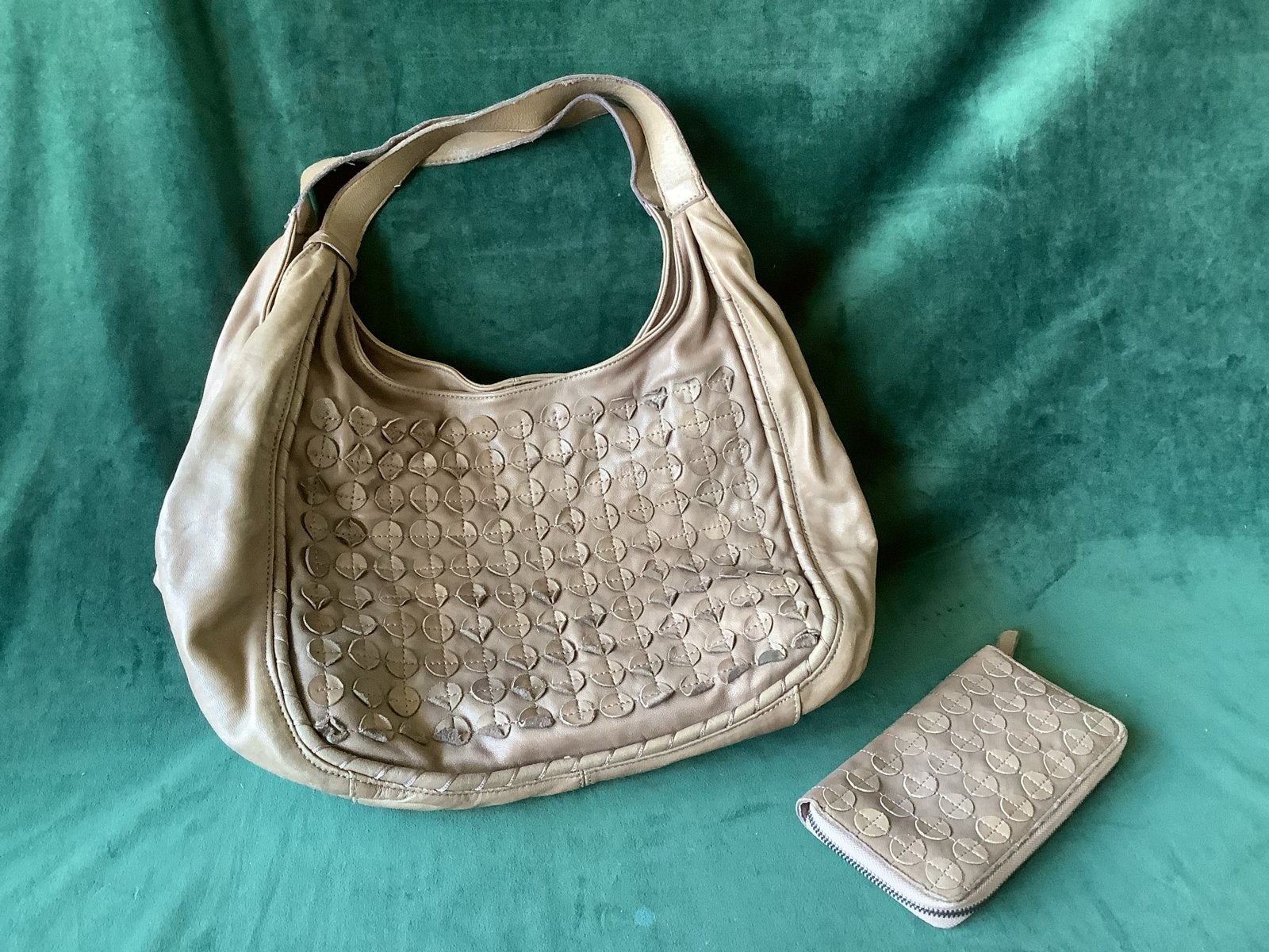 Mexx Taupe Leren Tas en Portemonnee Set, Ophalen, Gebruikt, Overige kleuren, Handtas