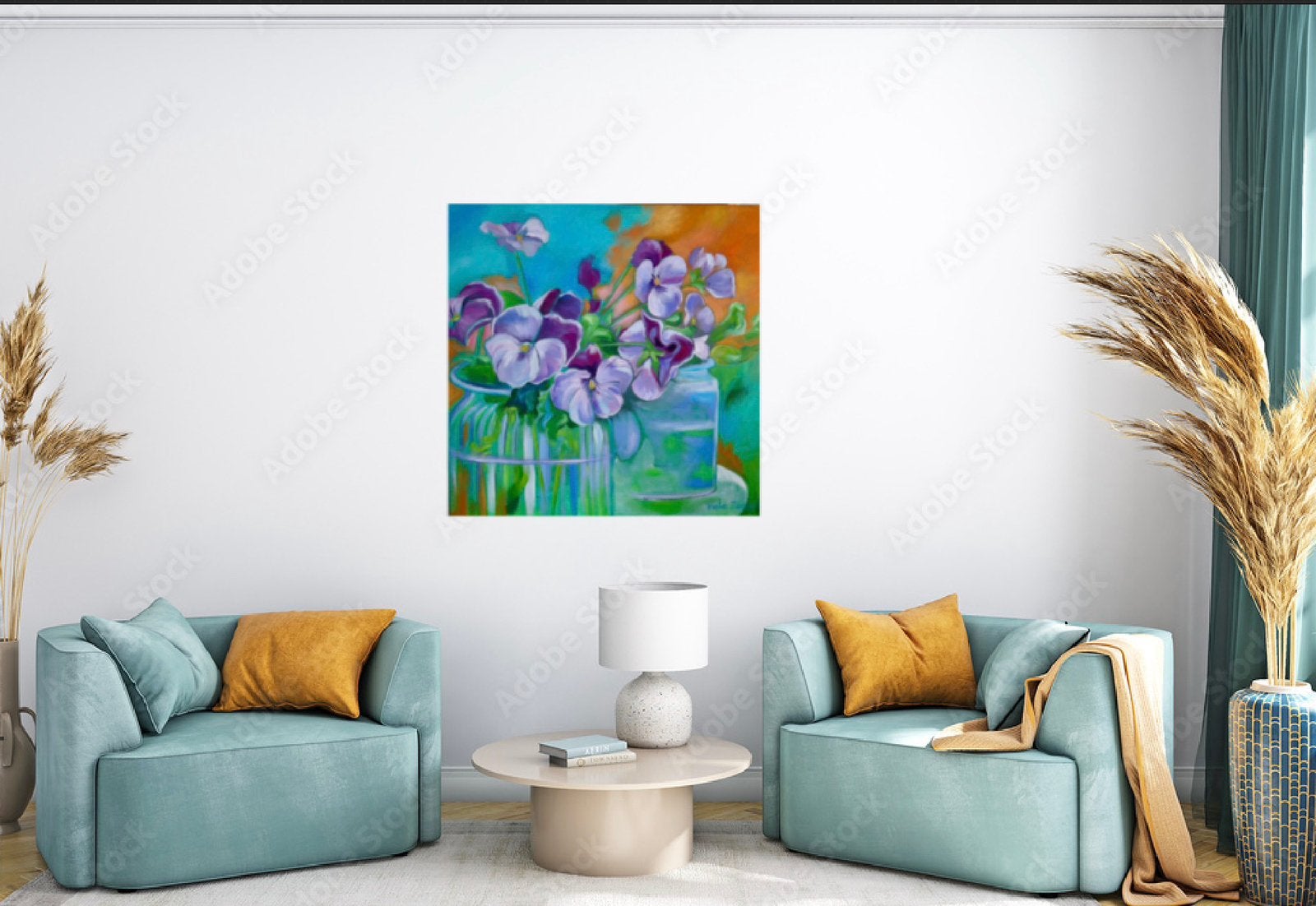 Schilderij stilleven viooltjes, Acrylverf, Handgeschilderd, Ophalen of Verzenden, Overige materialen