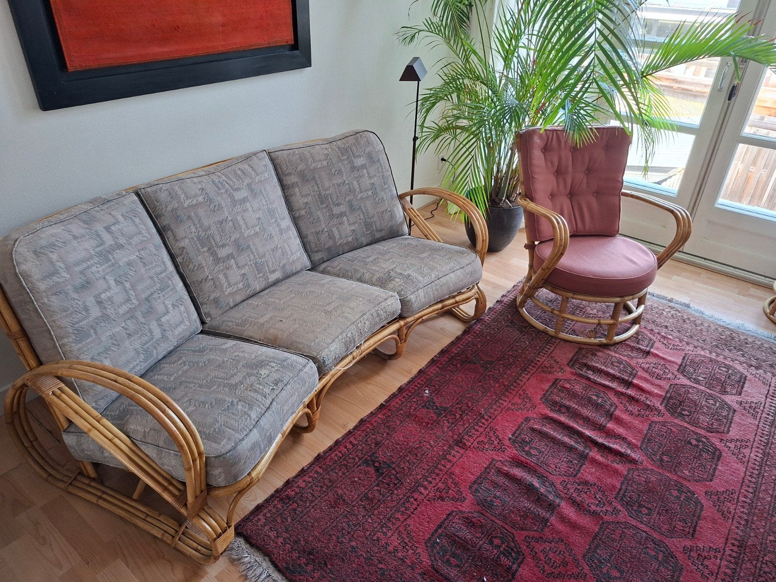 Rotan bank en fauteuil set, Ophalen, Gebruikt, Riet of Rotan, Vintage, Retro, Bohemian