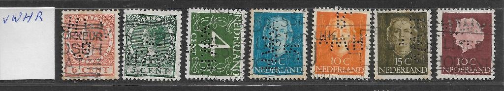 Perfins Nederland  - - -   7  zegels met Perfin  vWHR, Verzenden, Gestempeld