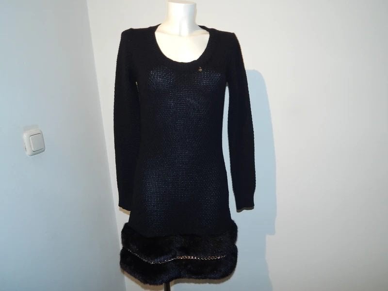 Elisabetta Franchi deels wollen jurk gouden ketting onderI44, Maat 38/40 (M), Zwart, Zo goed als nieuw, Boven de knie