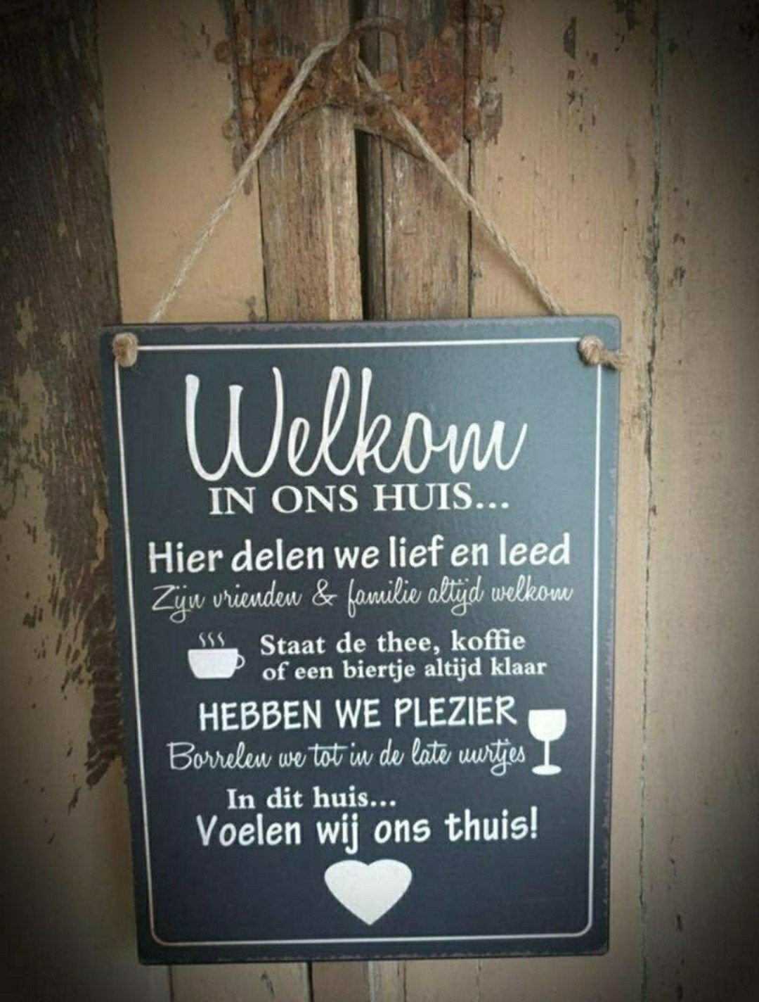 Metalen tekst bord "Welkom in ons huis" zwart - spreuk, Tekstbord, Metaal, 30 cm, Nieuw