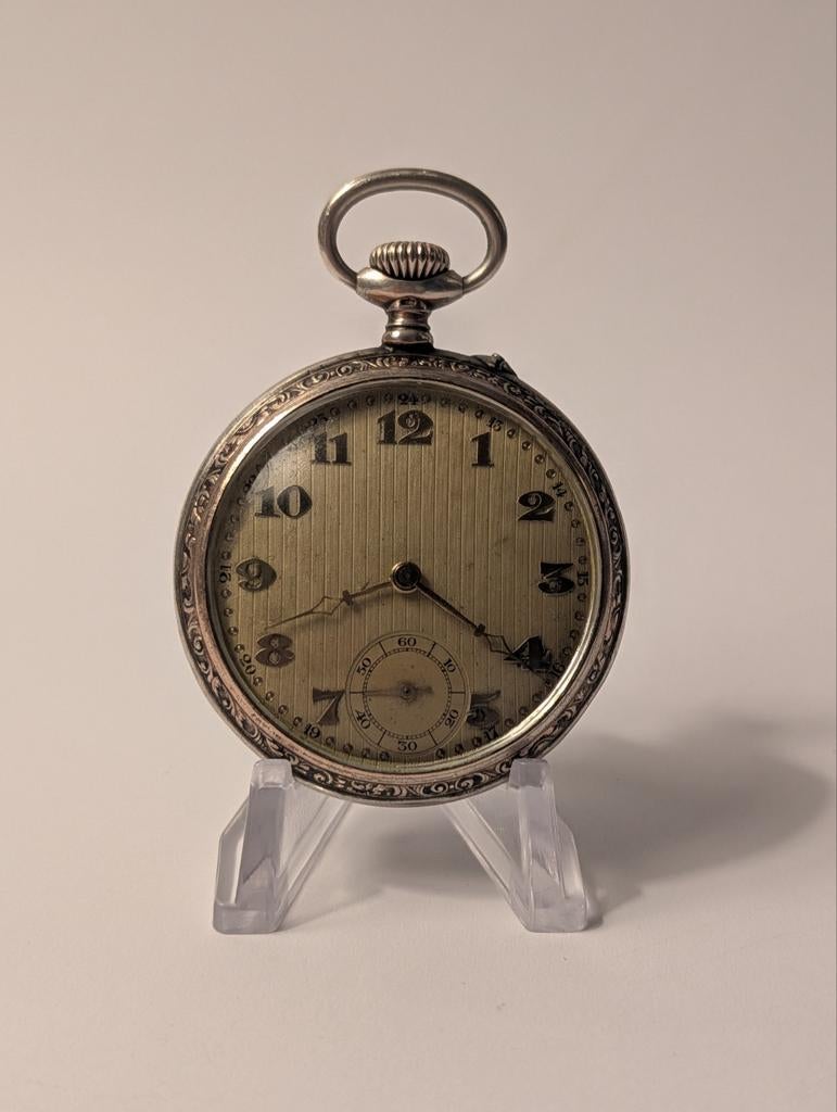 Zwitsers zilveren zakhorloge (0.800) – Art Nouveau – 1900, Ophalen of Verzenden