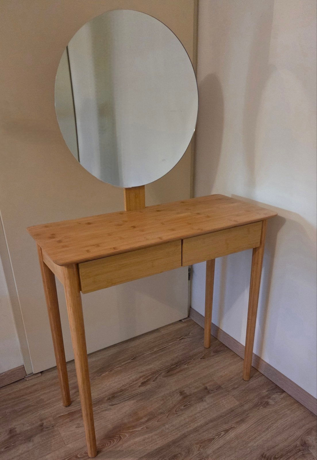 Bamboe kaptafel met incl spiegel en 2 lades, Huis en Inrichting, Ophalen, Overige materialen, Modern, Scandinavisch, 100 tot 150 cm