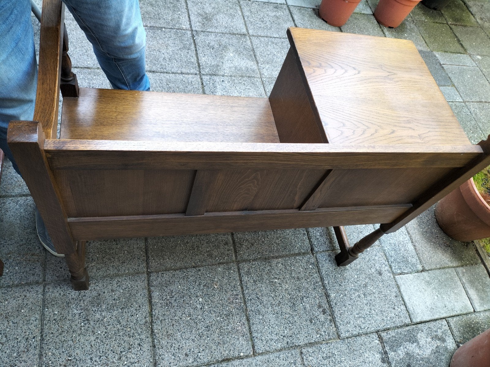 Antieke eikenhouten kloosterbank met opbergvak, Ophalen