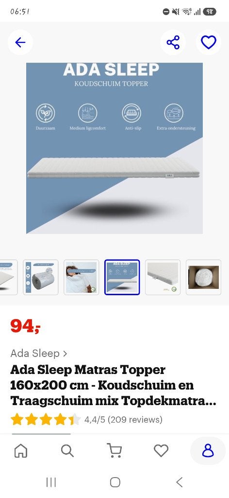 Matras topper, Ophalen, Matras, 200 cm, 160 cm