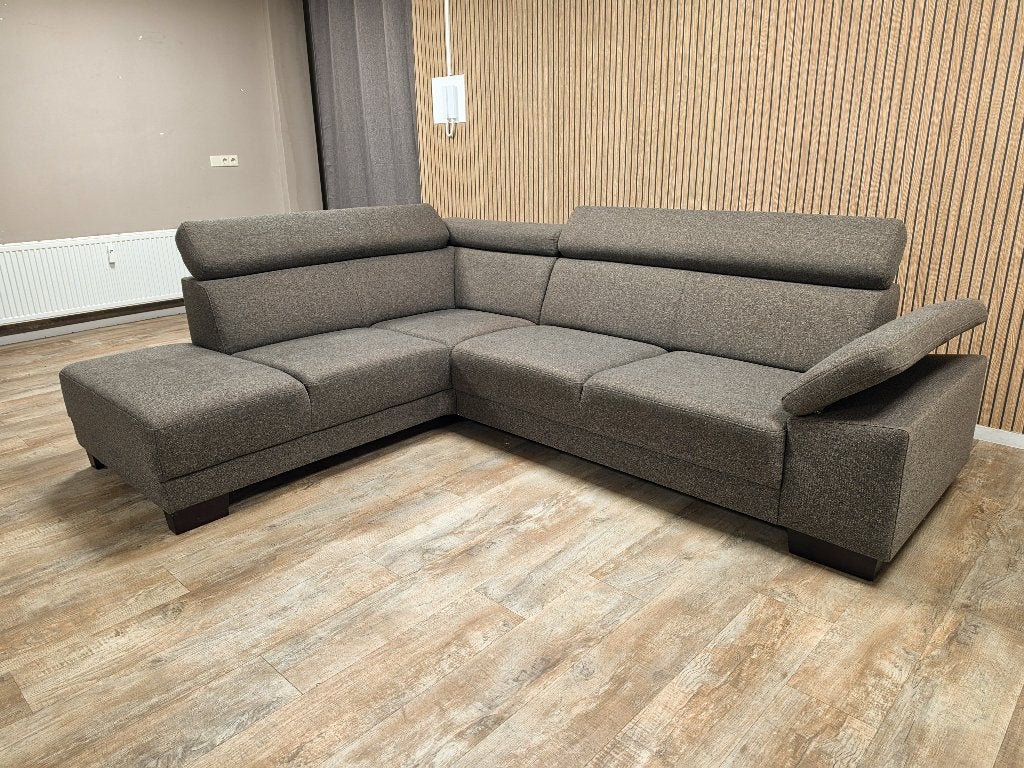 Mooi Taupe Bruin Hoekbank met Hoofsteunen | 220x270, Info@banxtel.nl, Gebruikt, Hoekbank, Hoekbank