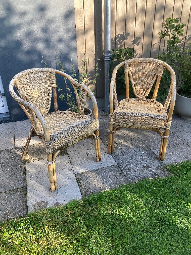 Twee rotan tuinstoeltjes, Ophalen, Gebruikt, Rotan, Stapelbaar