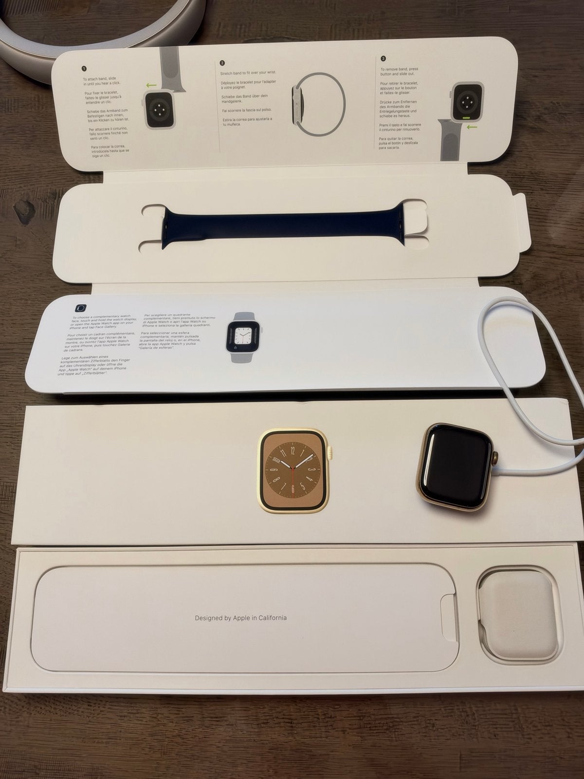 Apple Watch 8 Gold GPS + Cellular 41mm RVS met nieuw bandje, Blauw, IOS, Ophalen of Verzenden, Zo goed als nieuw