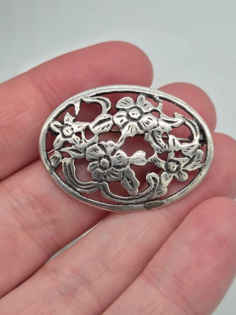 Mooie Vintage Zilveren Broche 835 met Bloemmotief, Sieraden, Tassen en Uiterlijk, Broches, 4 tot 7 cm, Gebruikt, Verzenden, Zilver