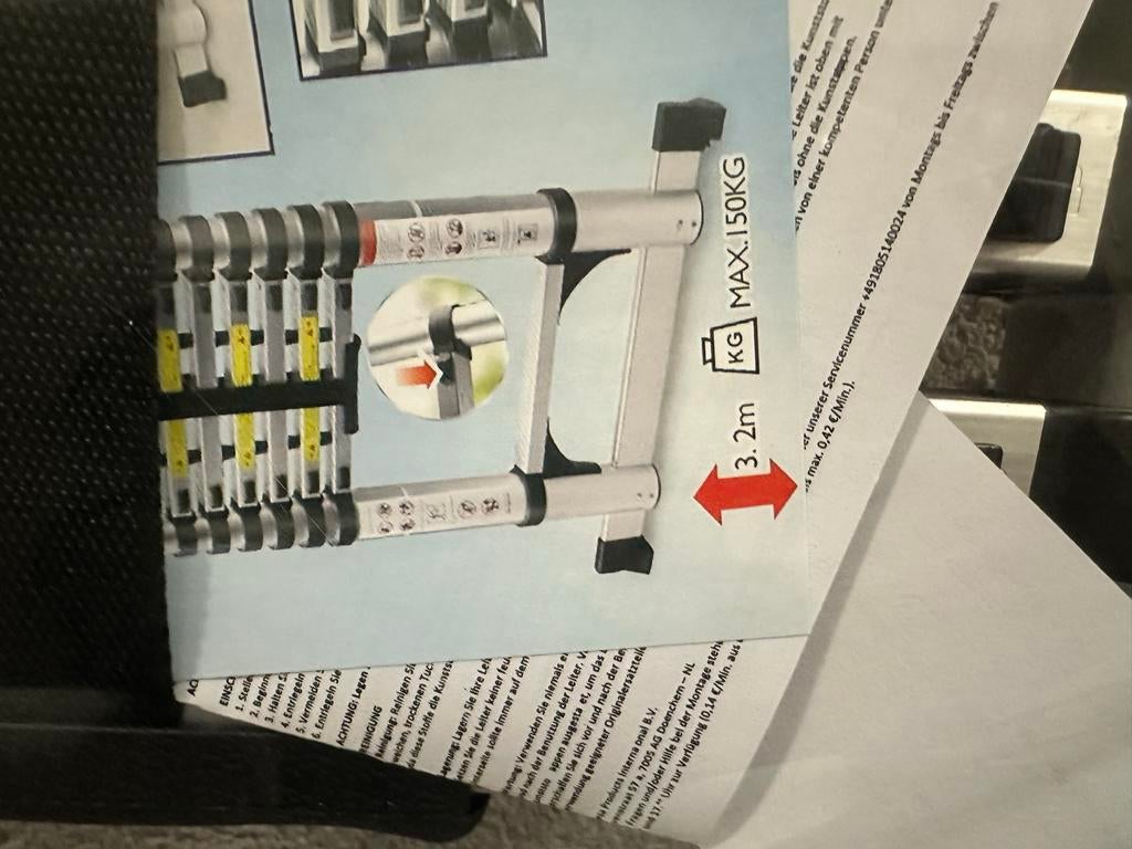 Telescopische ladder 3.2m - Nieuw en Opvouwbaar, Ophalen of Verzenden, Zo goed als nieuw