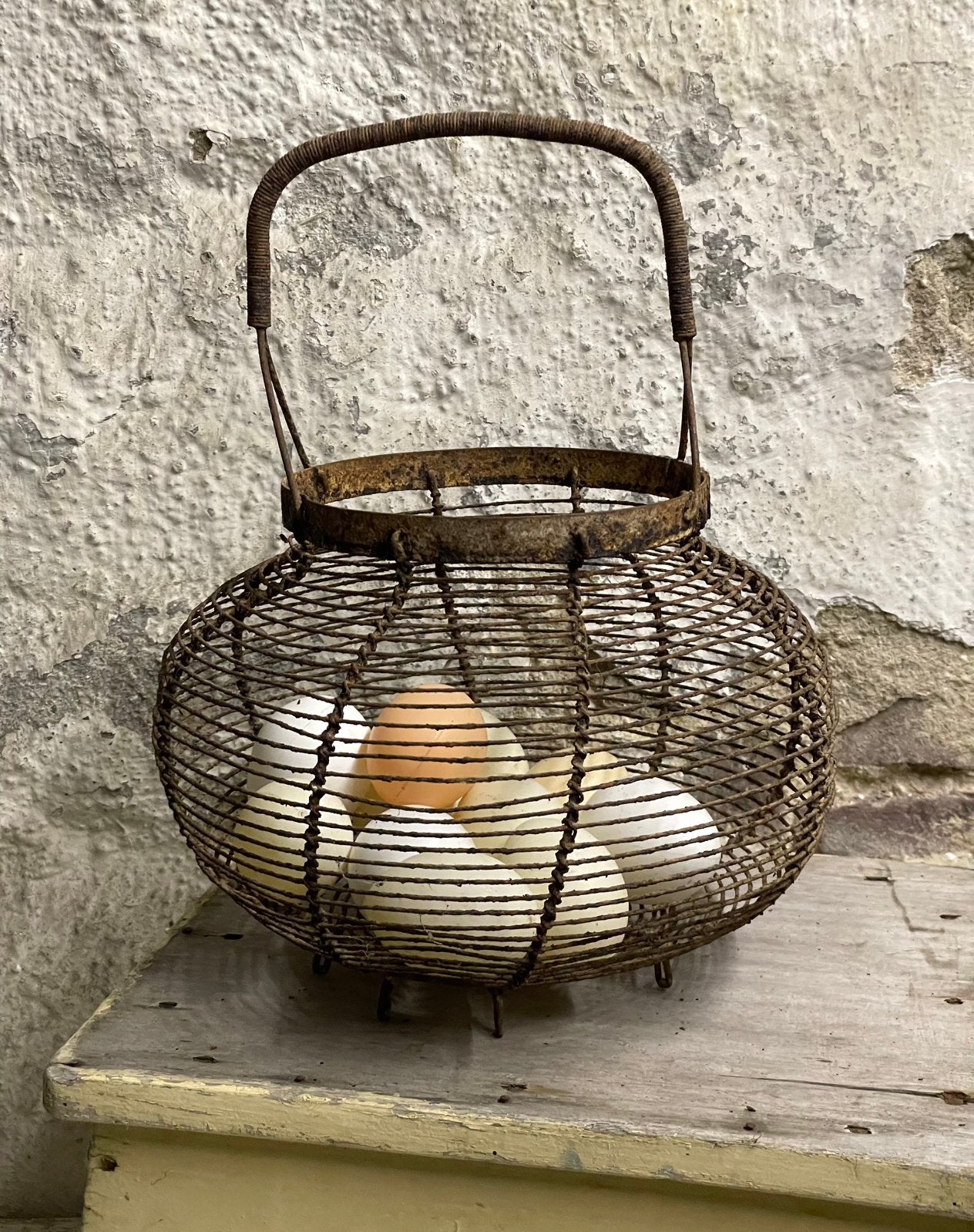 Brocante oude Franse draad eiermand (1), Ophalen of Verzenden