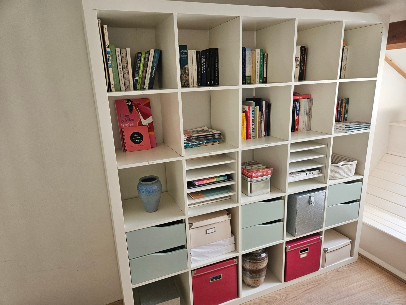 Grote Ikea Kallax boekenkast, wit., Ophalen, Gebruikt, 200 cm of meer, Met lade(s)