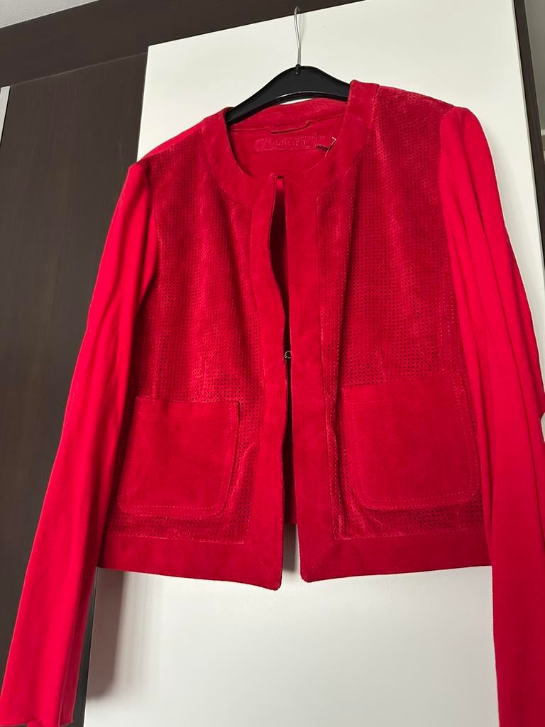 Rode leren jasje, Kleding | Dames, Jasjes, Kostuums en Pakken, Maat 38/40 (M), Ophalen of Verzenden, Zo goed als nieuw, Jasje