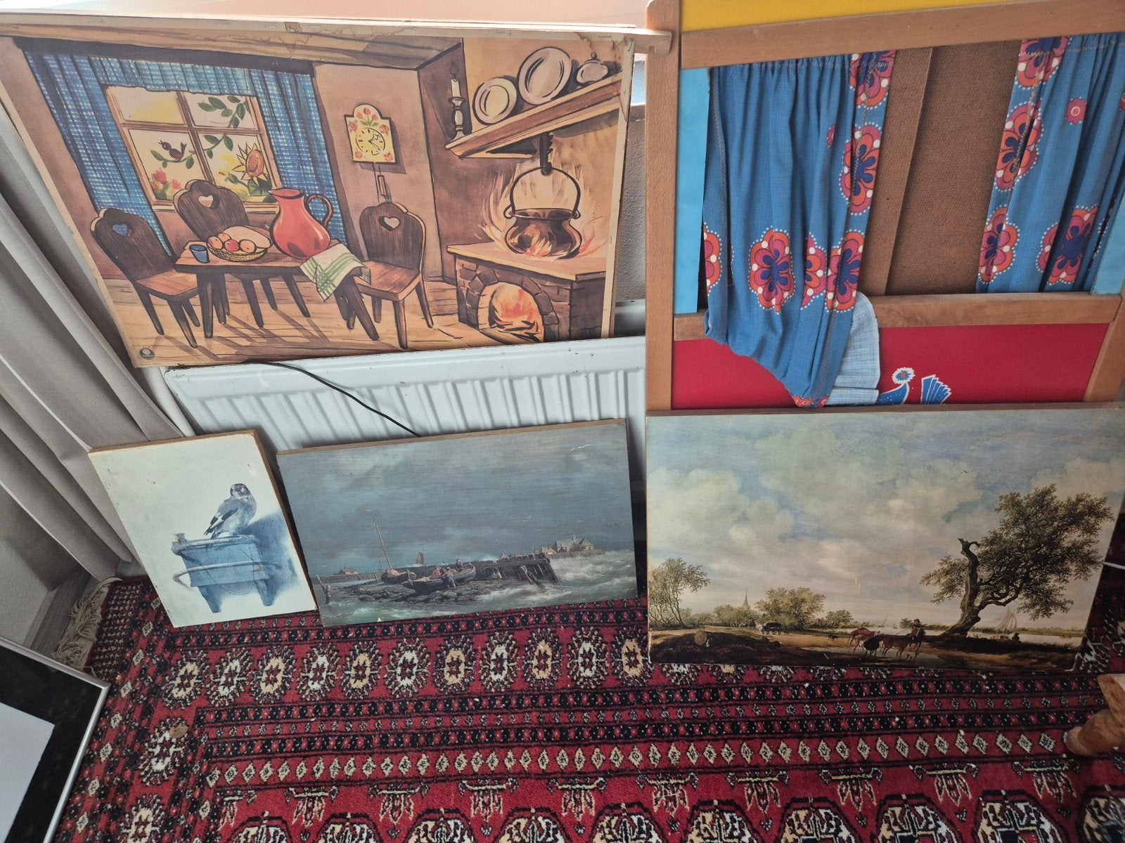 4 oude afbeeldingen op spaanplaat., Antiek en Kunst, Kunst | Schilderijen | Klassiek, Overige stijlen, Overige ondergronden, Ophalen of Verzenden