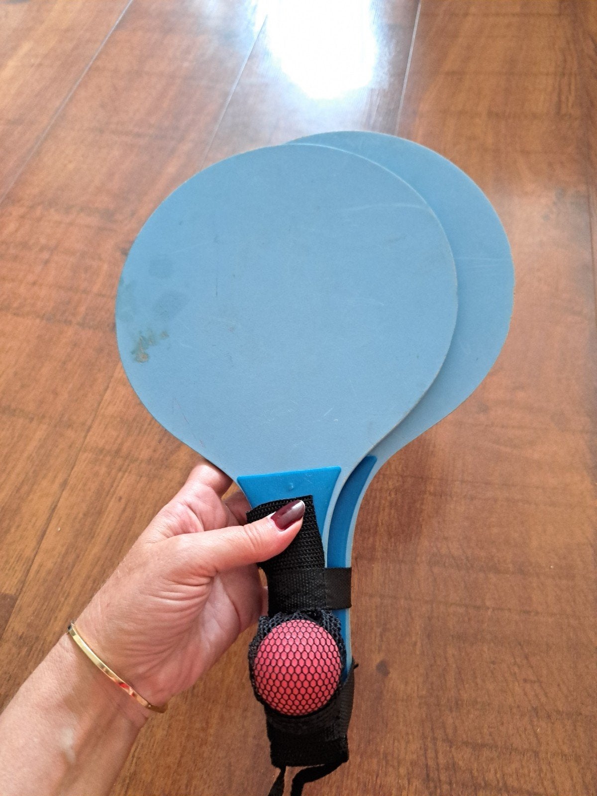 Beachball set met 2 blauwe rackets en roze bal, Ophalen, Gebruikt