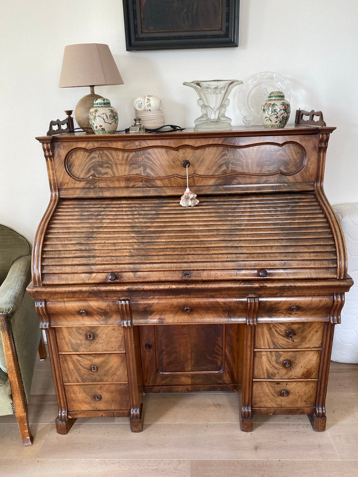 Antiek Rolluikbureau Mahoniehout secretaire antieke kast, Ophalen