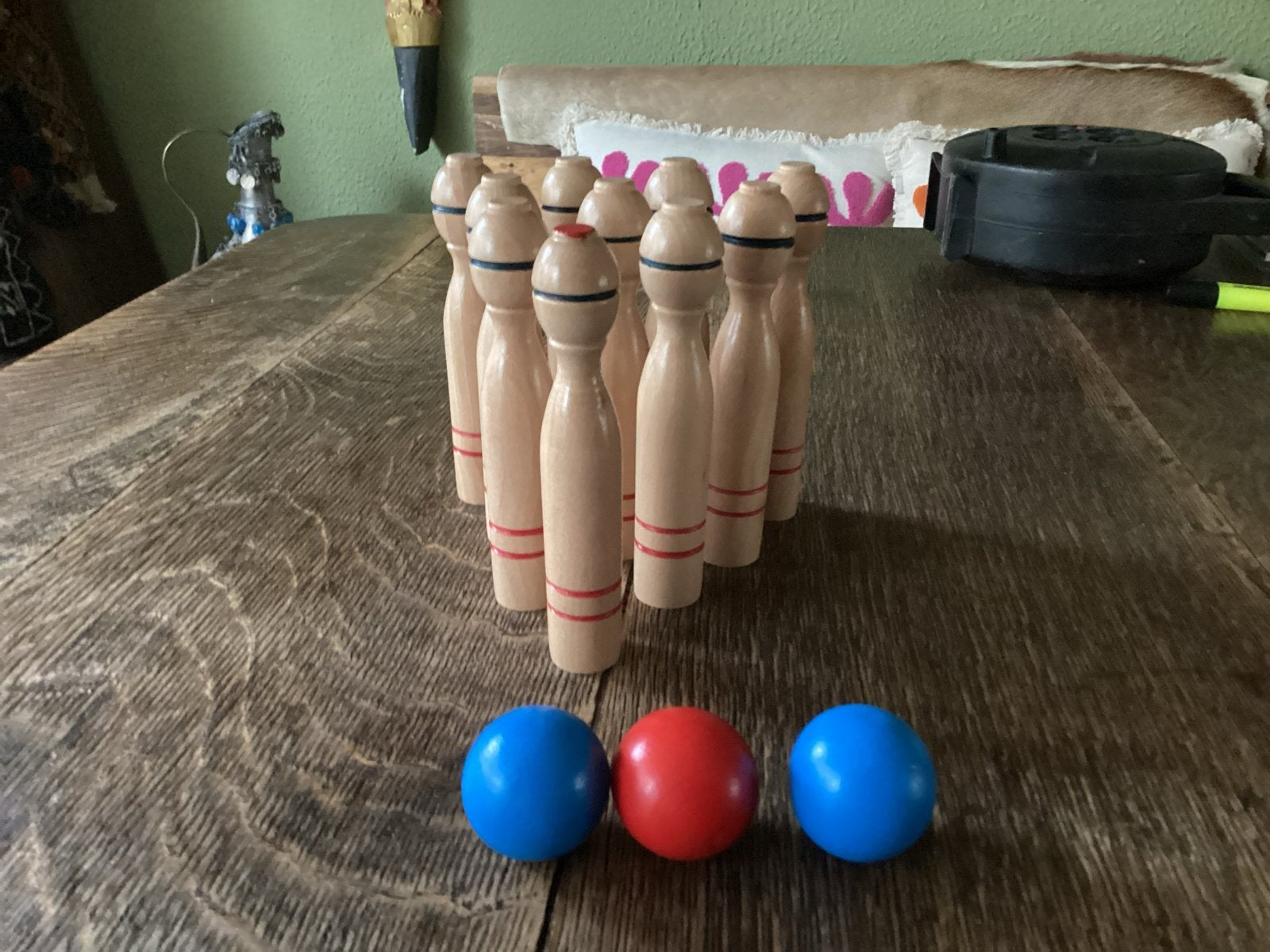 Houten kegelspel met 3 ballen - Vintage speelgoed € 8, Ophalen of Verzenden, Gebruikt, Jongen of Meisje