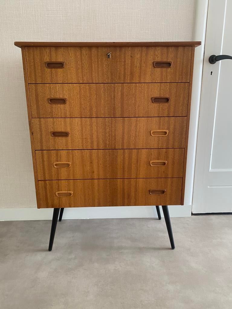 Teak ladekast vintage Deens design, Ophalen, Gebruikt, 5 laden of meer, Deens vintage, jaren 70 design