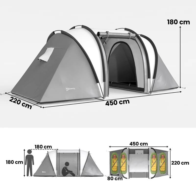 tunneltent met 2 slaapcabines kampeertent campingtent visten, Ophalen of Verzenden, Nieuw, Tot en met 4