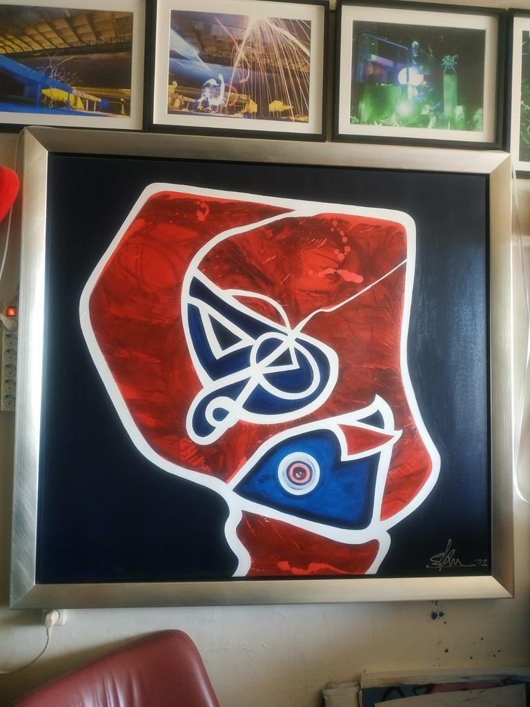 Groot Kouw Art kunstwerk in Larson Juhl lijst Titel FixBlue, Antiek en Kunst, Kunst | Schilderijen | Abstract, Ophalen