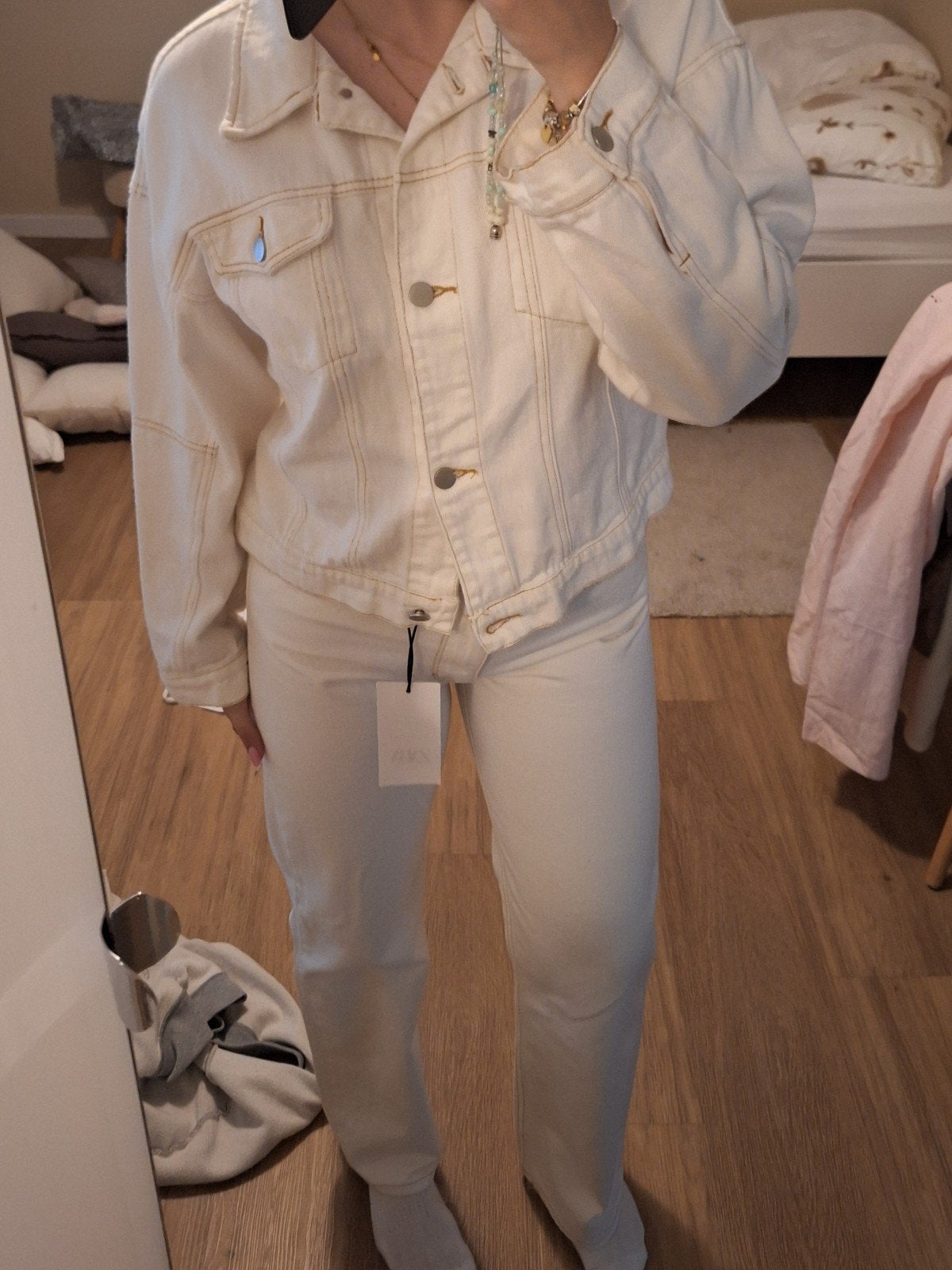 Zara Witte spijkerjas en broek set - Maat 38, Maat 38/40 (M), Nieuw, Ophalen of Verzenden, Lang