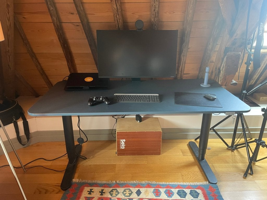 Zit-sta bureau BEKANT van IKEA 160x80, Blauw, Huis en Inrichting, Bureaus, Ophalen, Zit-sta bureau, 160 cm, Gebruikt
