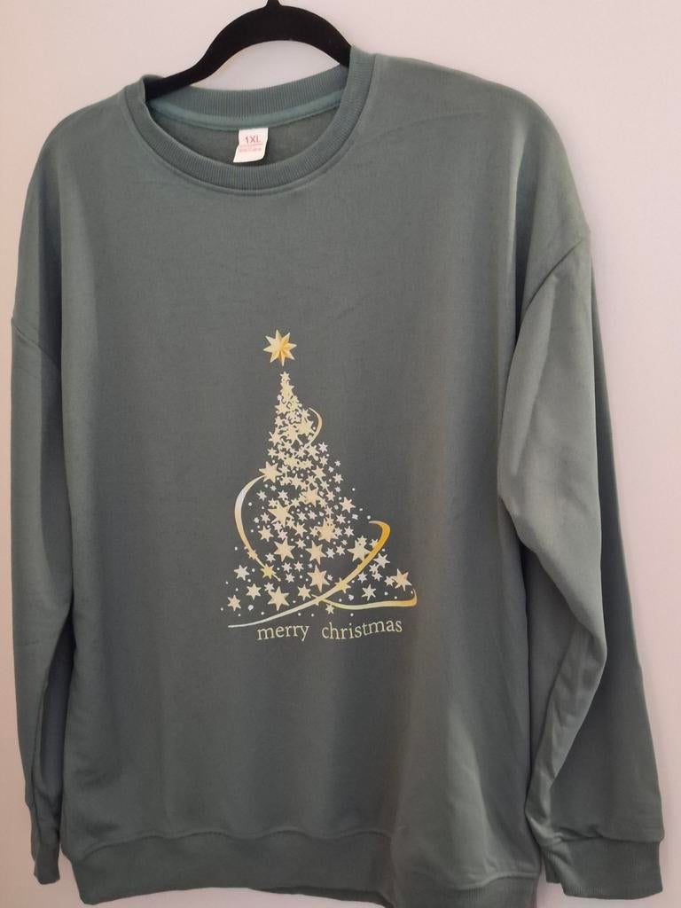 Groene kersttrui met kerstboom print, maat 1XL, Ophalen of Verzenden, Zo goed als nieuw, Maat 46/48 (XL) of groter, Groen