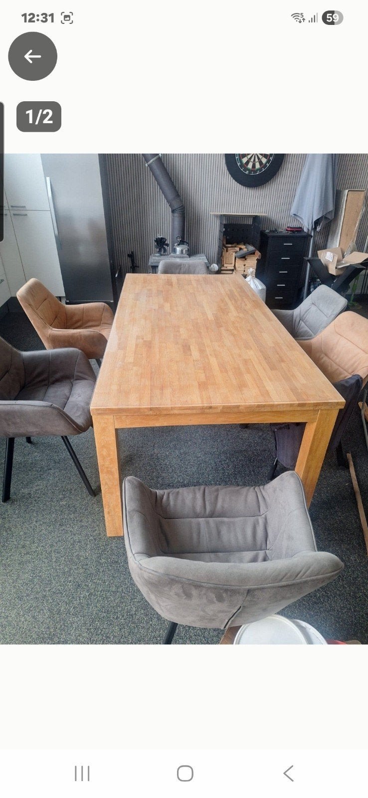 eiken tafel met 6 stoelen, Ophalen, Gebruikt, 4 tot 6 stoelen