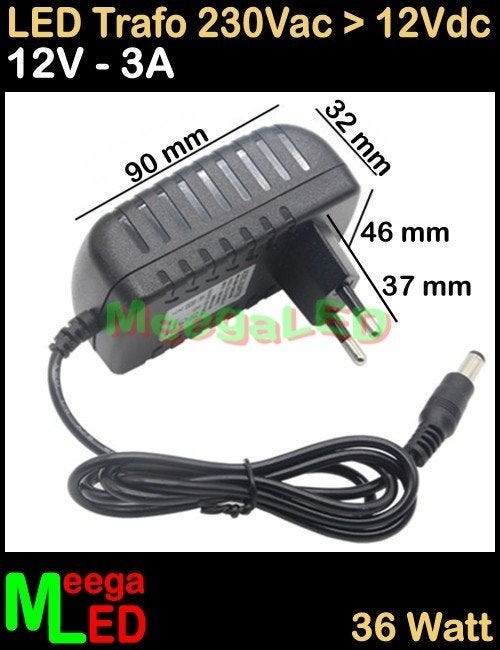 LED Trafo Voeding Adapter Driver - 230V > 12V - 3A = 36W –S1, Overige merken, Kunststof, Zwart, Nieuw