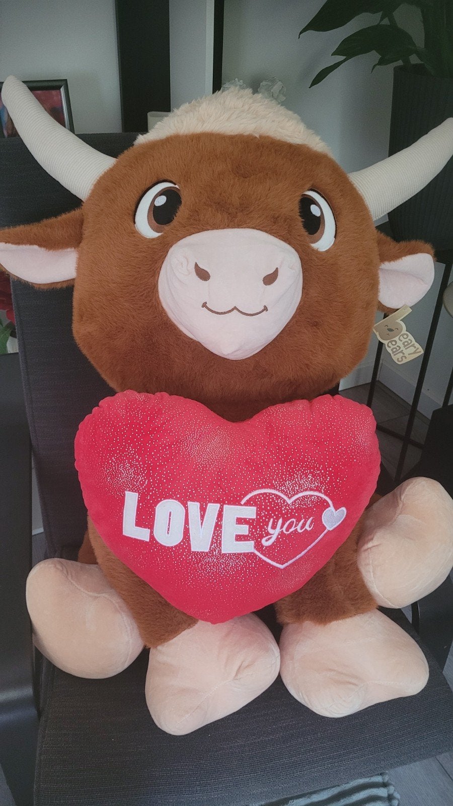 Grote knuffel stier met 'LOVE you' hart, NIEUW, Ophalen, Overige merken, Overige karakters, Nieuw