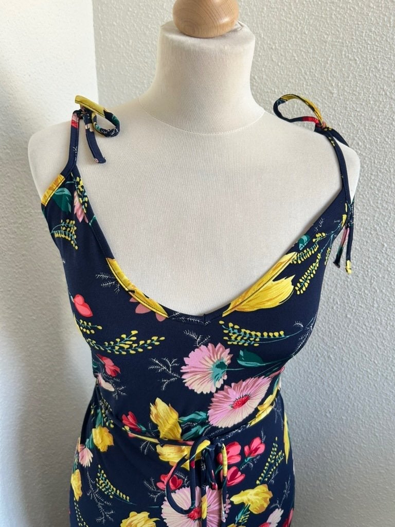 King Louie maat XXL blauwe maxi bloemen jurk 3117, Blauw, Maat 46/48 (XL) of groter, Ophalen of Verzenden, Zo goed als nieuw