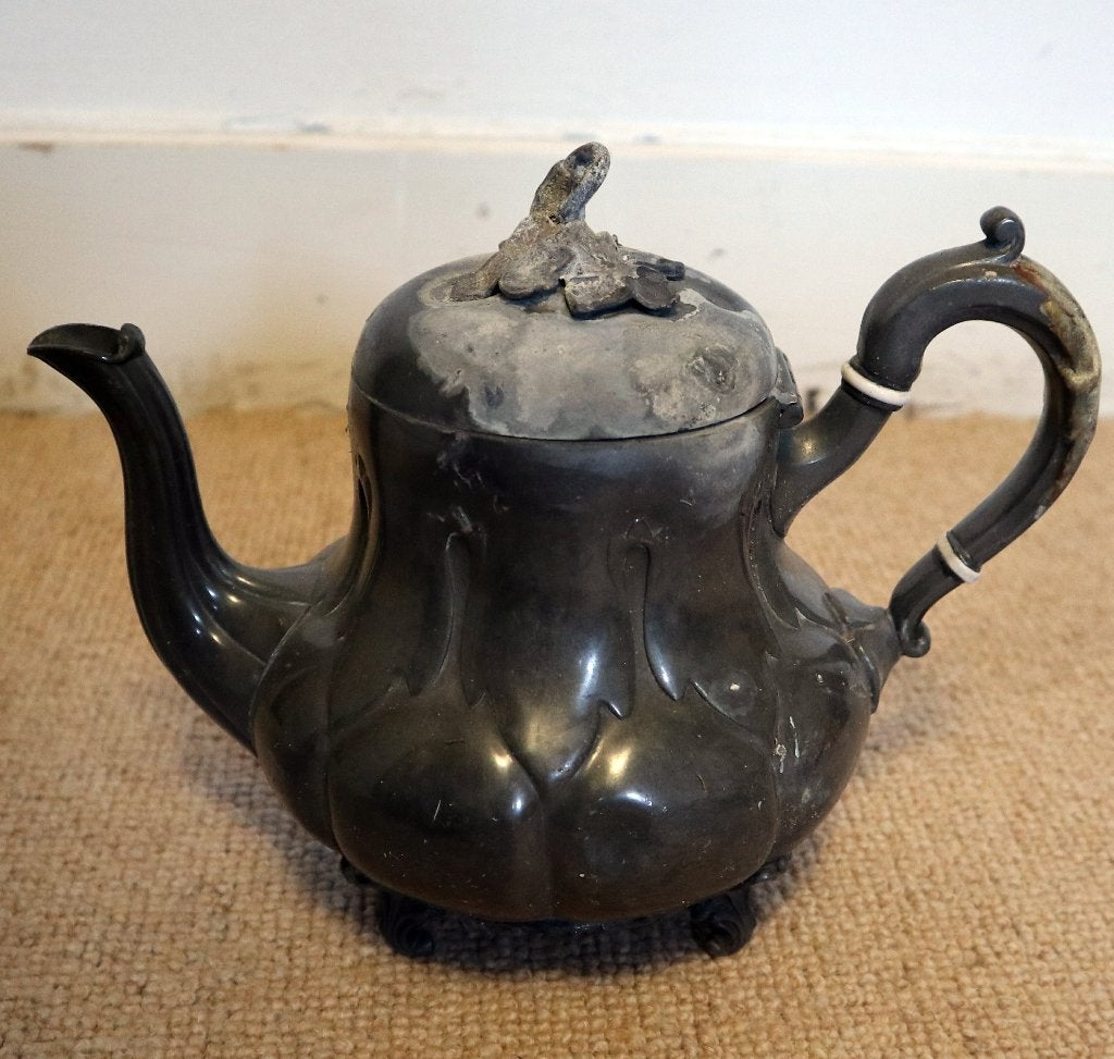 Engelse Tinnen Theepot Set - Decoratief & Functioneel, Antiek en Kunst, Antiek | Tin, Ophalen of Verzenden
