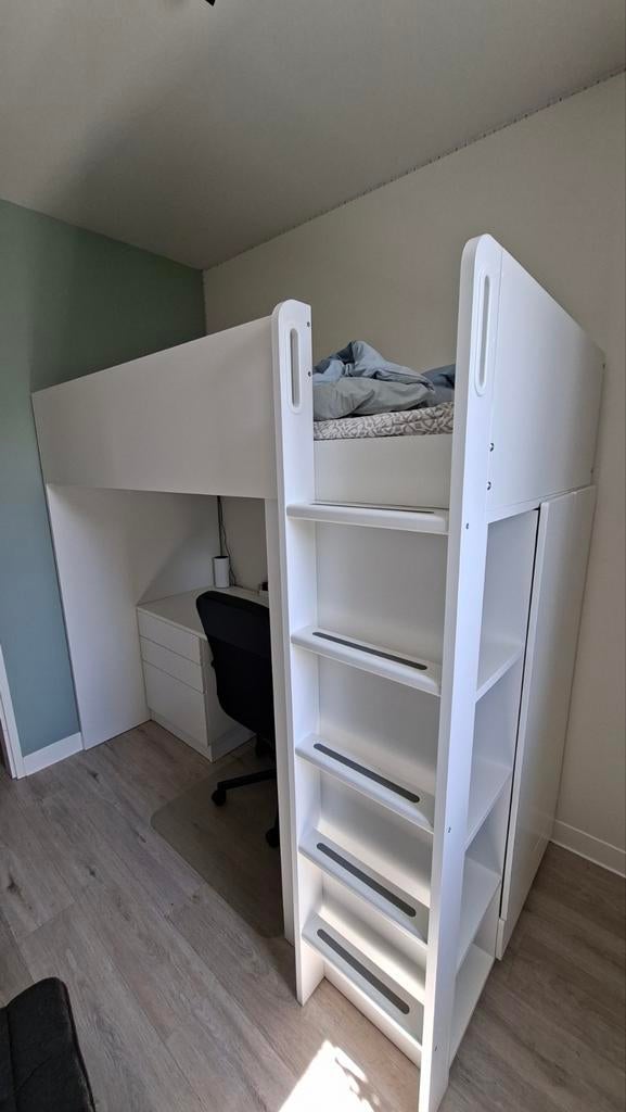 IKEA SMÅSTAD Hoogslaper met bureau, kast en boekenkast, Ophalen, Eenpersoons, Zo goed als nieuw, 90 cm