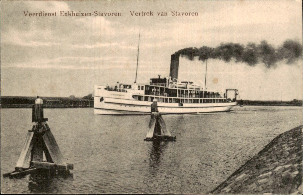Stavoren - Veerdienst - Vertrek van Stavoren, Ophalen of Verzenden, 1920 tot 1940, Gelopen, Friesland