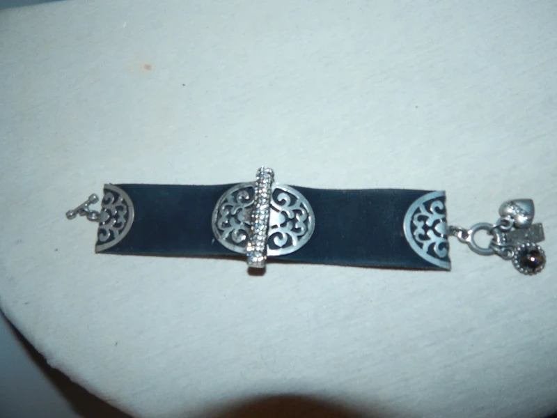 Otazu leren armband zilveren sier bewerking steentjes, Verzenden, Gebruikt, Zilver, Leer