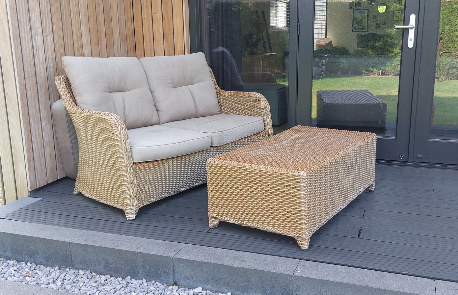 Tuinbank met tafel - Wicker loungeset, Tuin en Terras, Gebruikt, Bank, Loungeset, Wicker