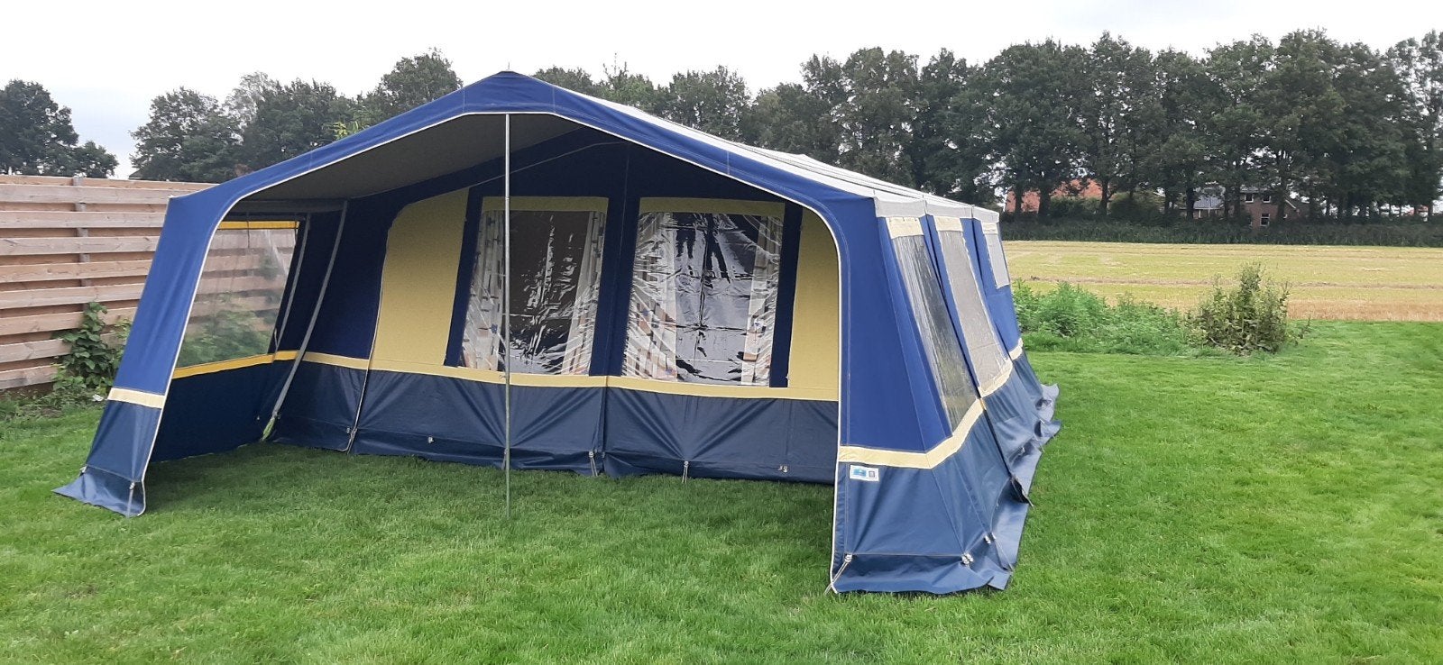 Alpenkreuzer vouwwagen met voortent en fietsendrager, Ophalen, Alpenkreuzer, Blauw, Aanwezig