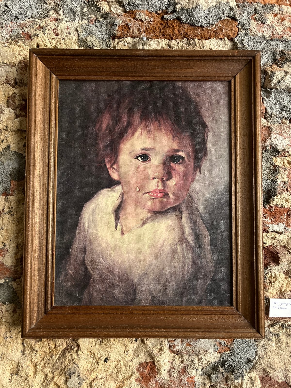 Vintage schilderij 'Het jongetje met de traan' - 41x34,5 cm, Antiek en Kunst, Kunst | Schilderijen | Klassiek, Doek, Portret of Personen