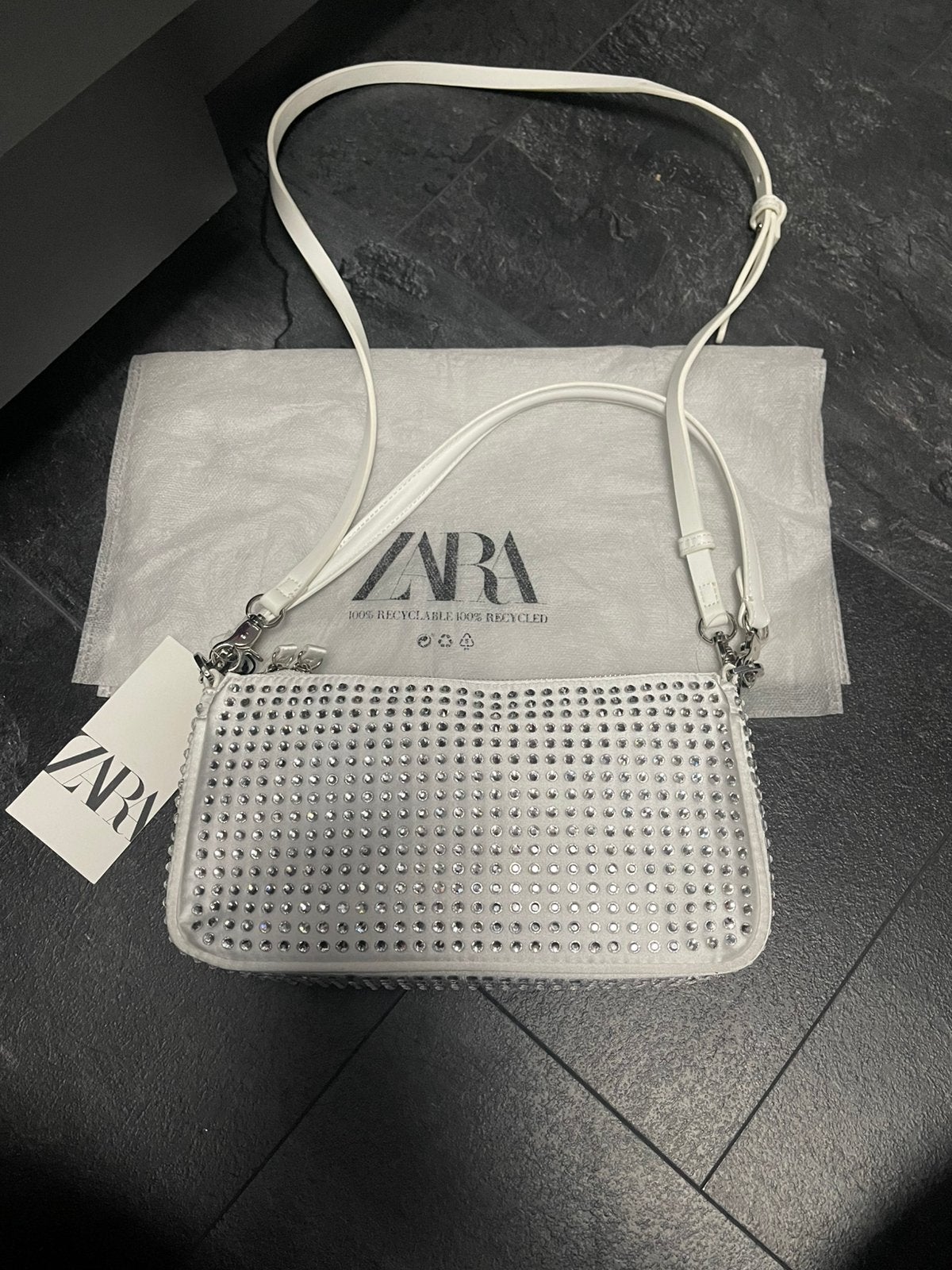 Zara glitter tasje diamanten steentjes glitter, Ophalen of Verzenden, Gebruikt, Wit, Schoudertasje