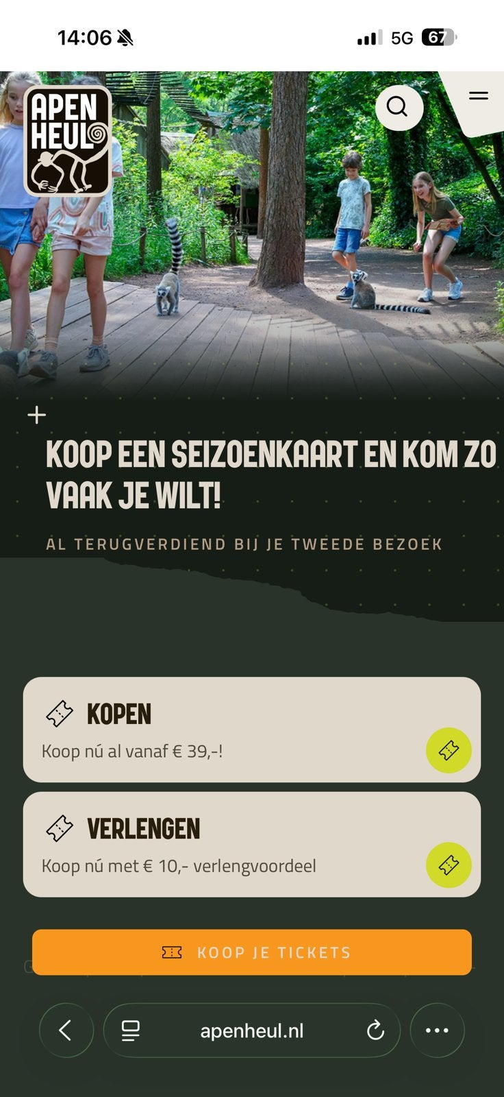 Apenheul tickets 4stuks, Twee personen, Ticket of Toegangskaart