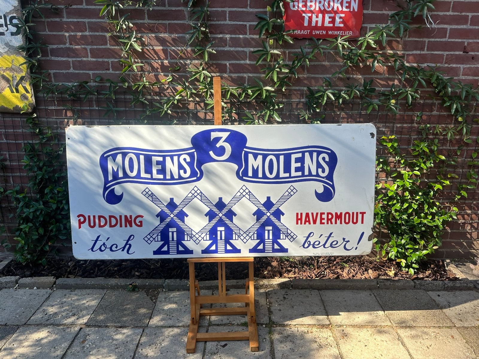 Emaille Reclamebord Molens 3 Molens Pudding, Ophalen of Verzenden, Gebruikt, Reclamebord