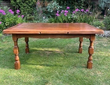 Eettafel CASTLE met 5 leren stoelen., Ophalen, Eikenhout, 50 tot 100 cm, Vijf personen of meer
