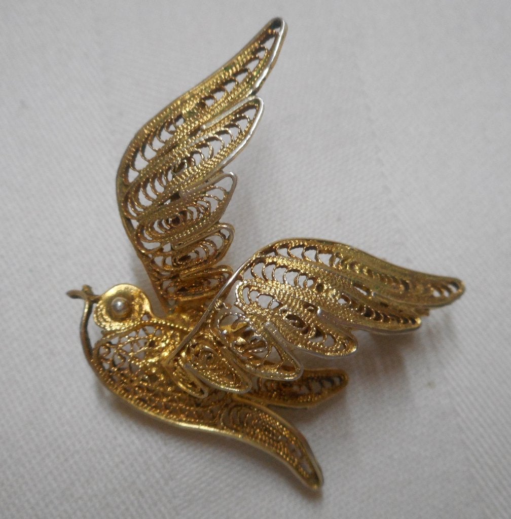 Zilveren goud verguld broche vogel nr.710, Verzenden, Minder dan 4 cm, Zo goed als nieuw, Goud