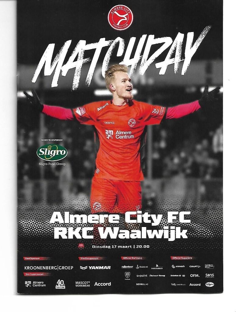 PROGRAMMA ALMERE CITY FC - RKC, Verzamelen, Sportartikelen en Voetbal, Ophalen of Verzenden, Nieuw, Overige binnenlandse clubs