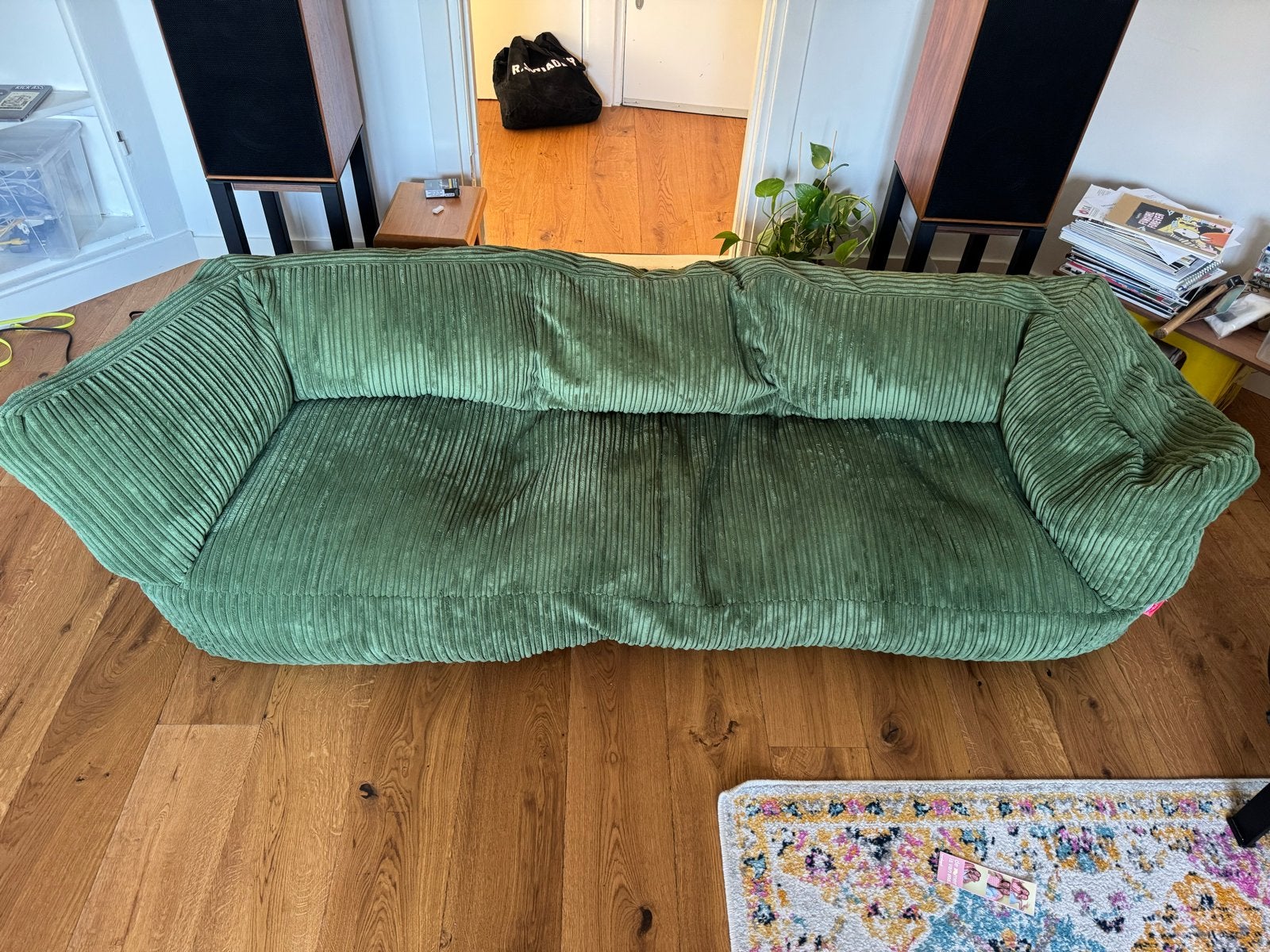 Loungepug zitzak bank - Groen ribfluweel, Ophalen, Gebruikt, Chill, 150 tot 200 cm