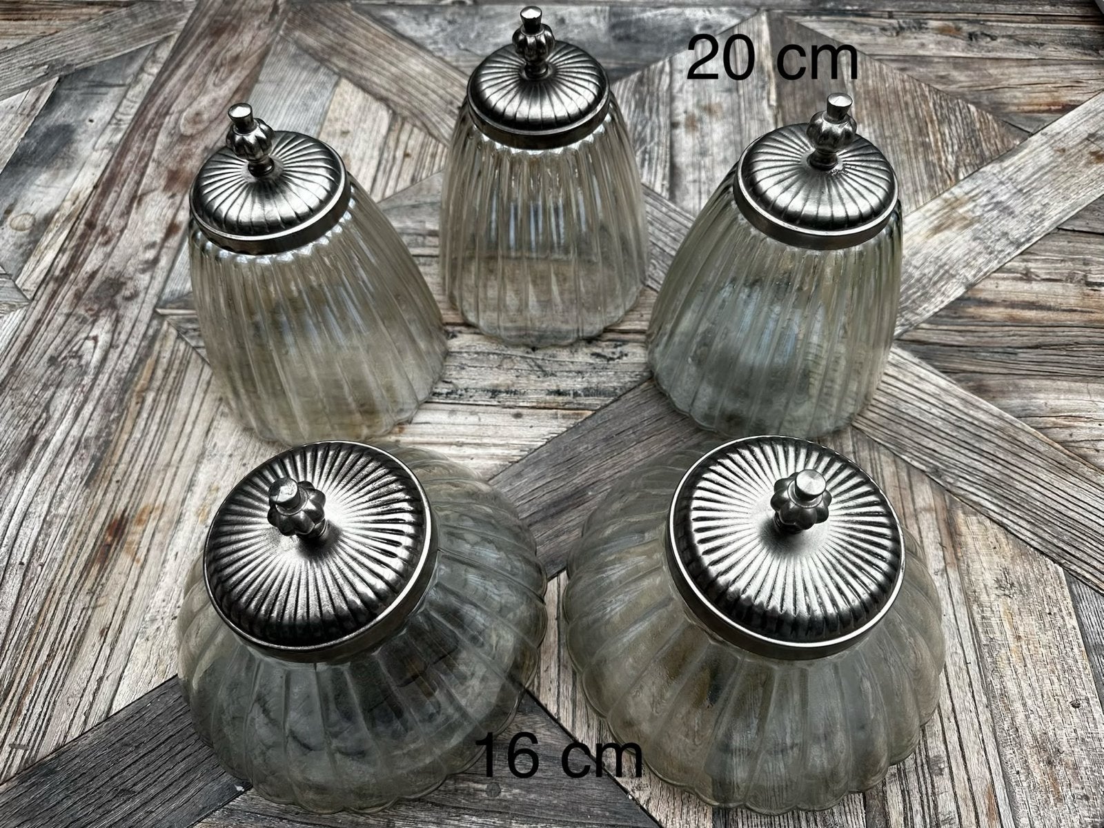 Set van 5 Vintage Glazen Potten met Metalen Deksel, Ophalen