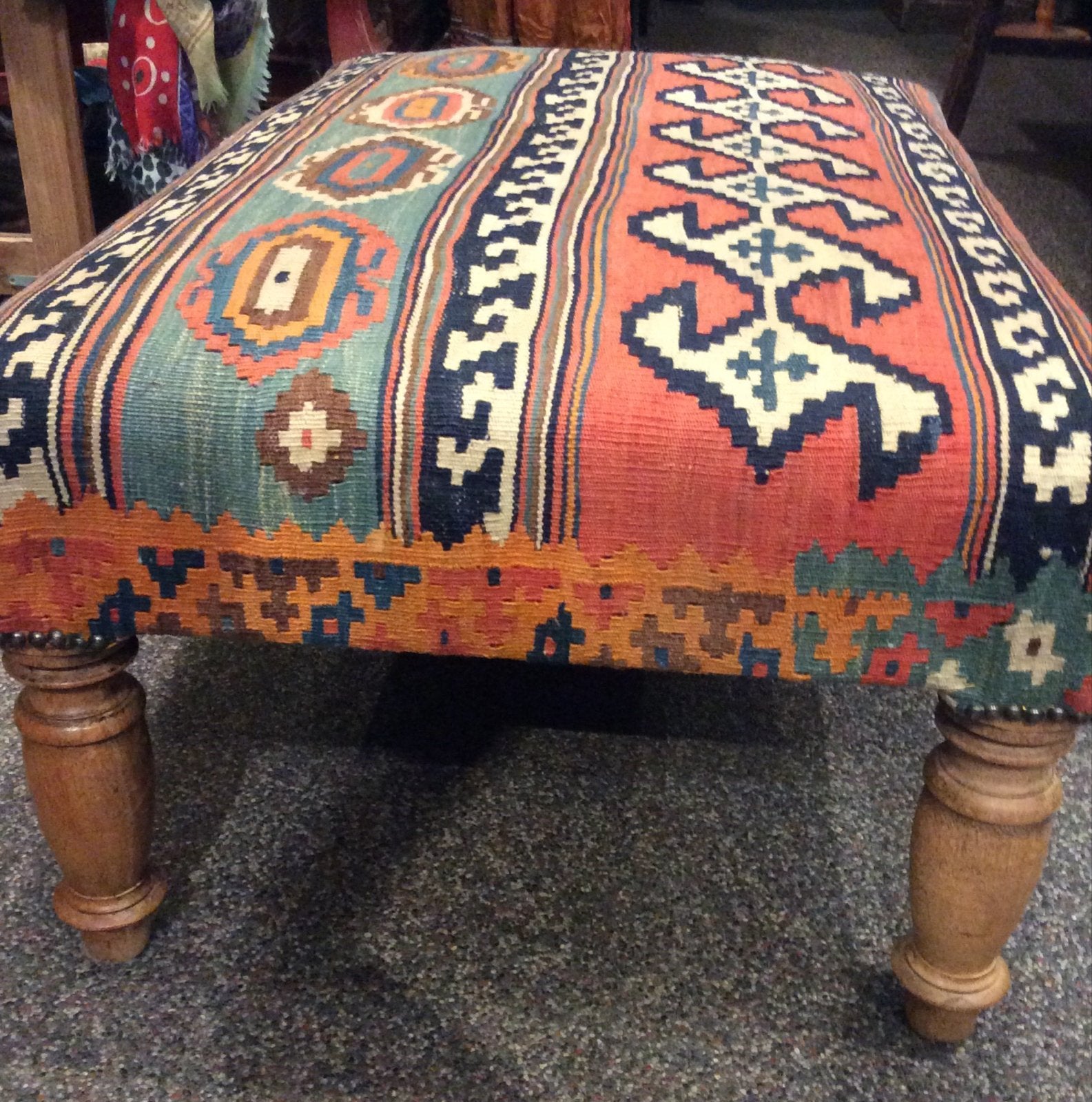 Prachtige handgeweven kelim hocker/footstool, Ophalen, Gebruikt, 75 tot 100 cm, Rechthoekig